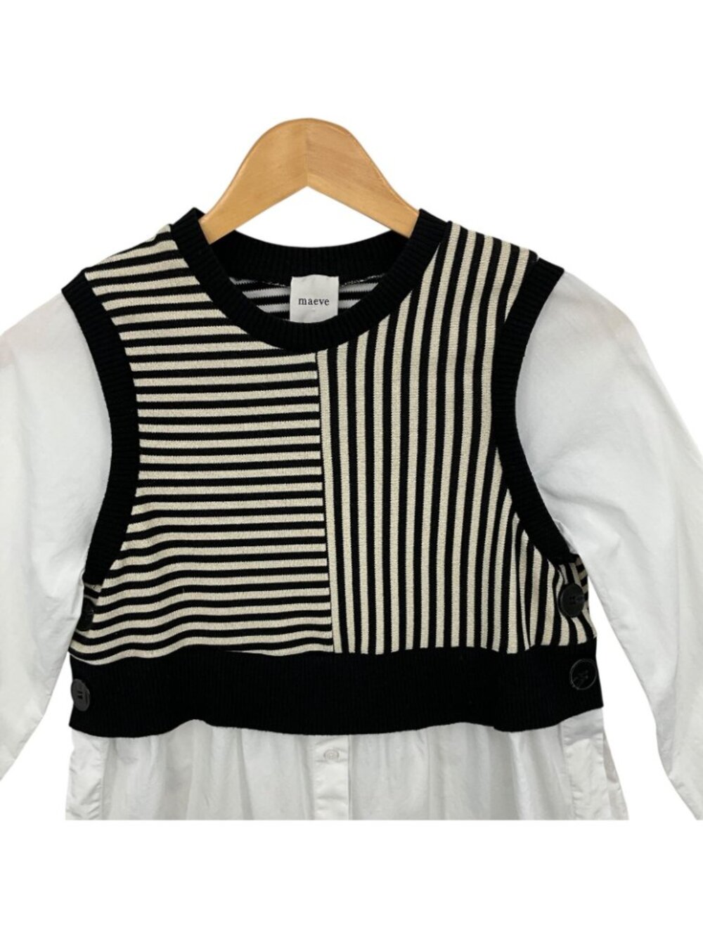 Maeve Long Sleeve Linen Twofer Sweater Vest Top Womens XS Anthropologie White - Picture 2 of 14